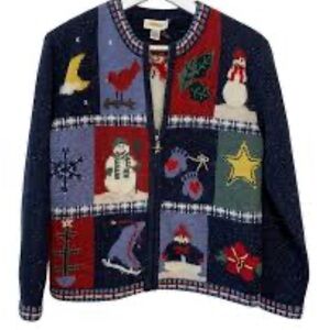 ALBOTS
Vintage 90s Talbots Patchwork Christmas Winter Wool Cardigan Sweater XL.